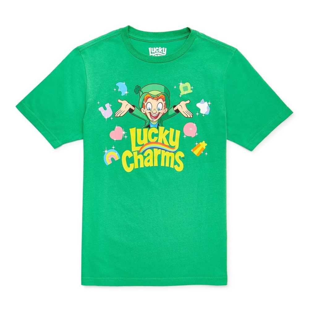 Lucky Charms Leprechaun Tee Boys 10-12 Green Graphic Retro Cereal
